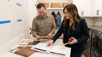 Utah Closet Connection designer consulting with homeowner on custom cabinetry