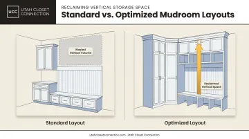 Vertical storage layout comparison for small mudroom space optimization