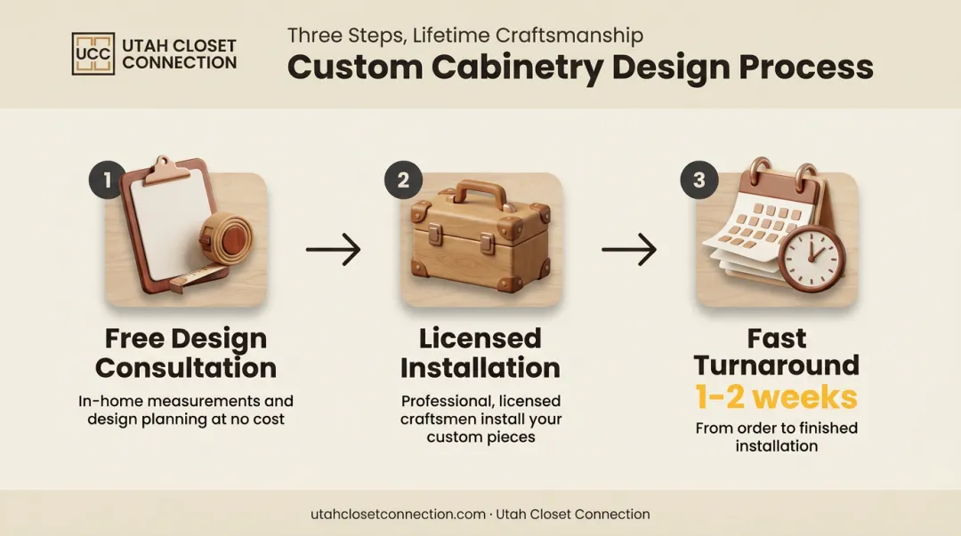 Three-step custom mudroom cabinetry design and installation process