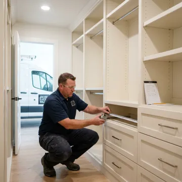 Installer measuring a custom closet system