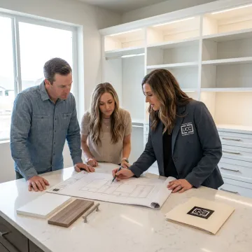 Cabinet designer reviewing custom storage plans