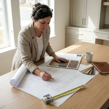 Designer reviewing custom cabinet plans