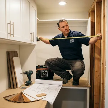 Designer reviewing plans for a custom closet installation