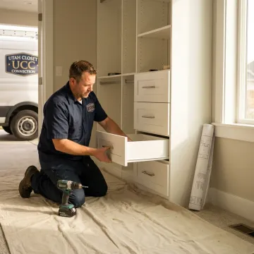 Installer fitting custom closet shelves