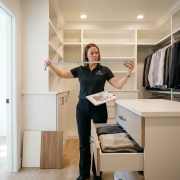 Designer measuring a custom closet space