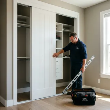 Custom closet doors in a modern bedroom