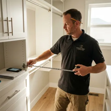 Installer measuring a custom closet system