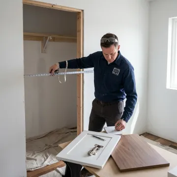 Designer measuring for a hidden door installation