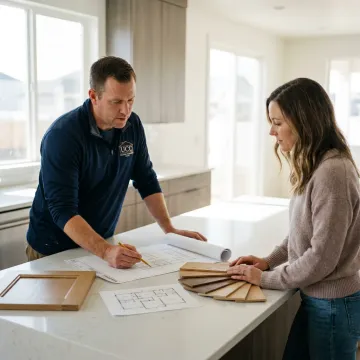Designer reviewing custom kitchen cabinet plans