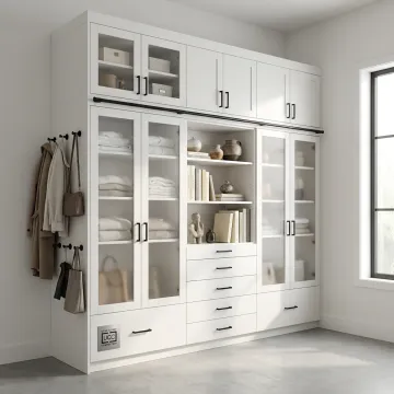 Custom storage cabinets in an organized modern room