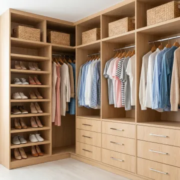 Custom closet with organized shelves and drawers