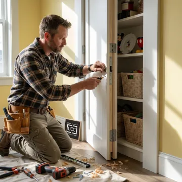 Installer aligning a custom hidden bookcase door