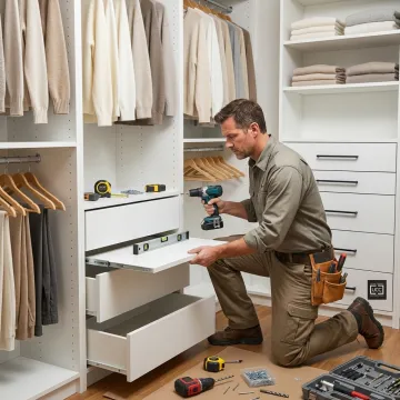 Installer fitting custom closet shelving
