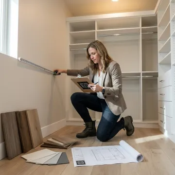 Designer measuring a custom closet space