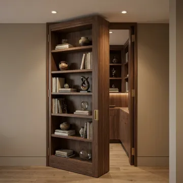 Custom hidden bookcase door in a home
