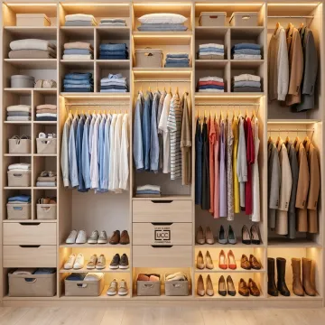 Custom closet with organized shelving and drawers