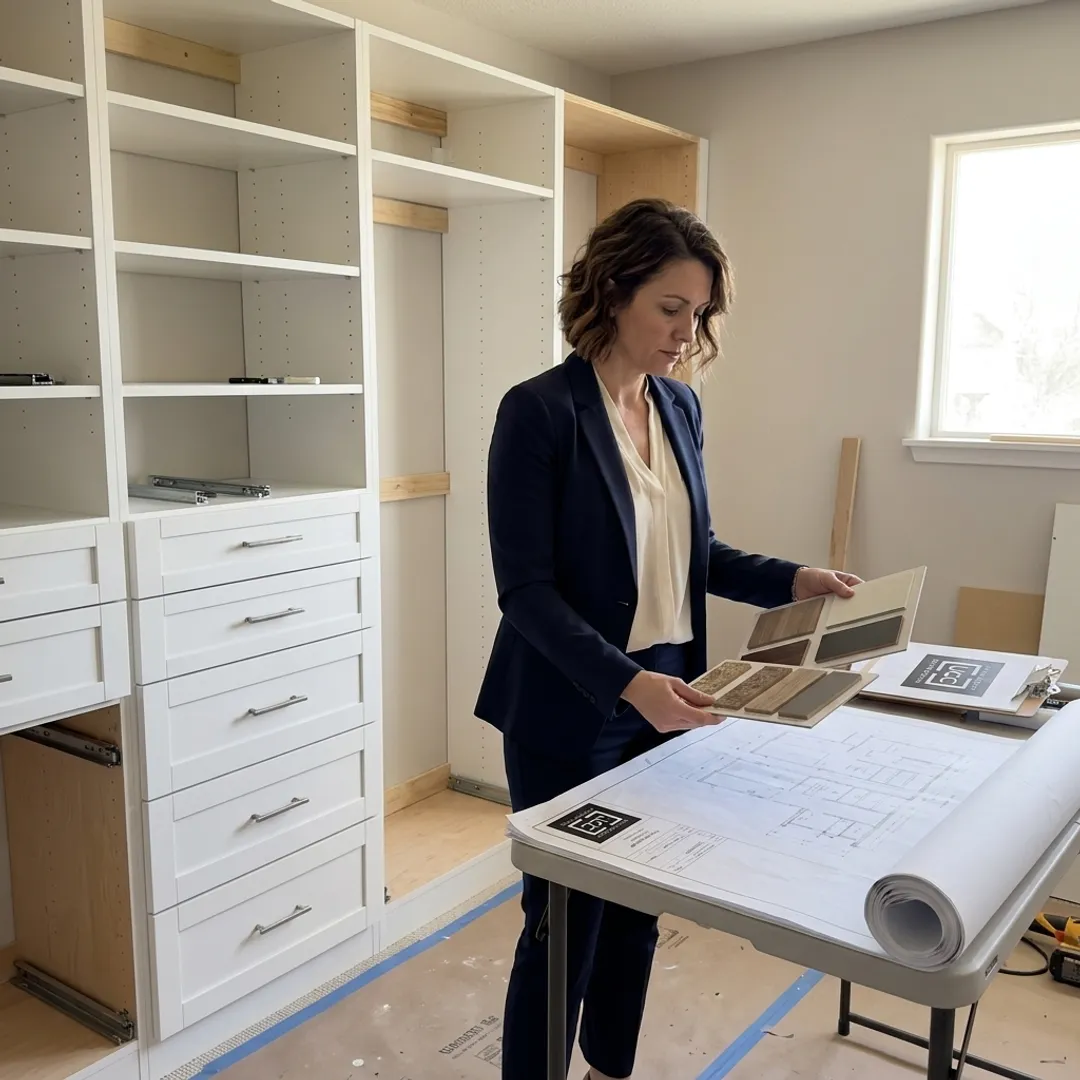 Designer reviewing custom closet plans