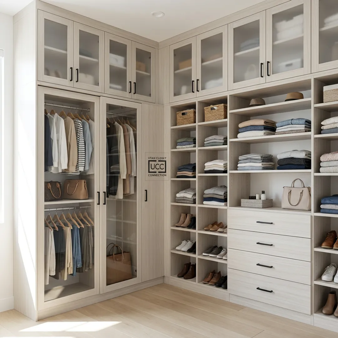 Custom built-in cabinets with organized shelves and drawers