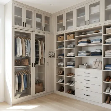 Custom built-in cabinets with organized shelves and drawers