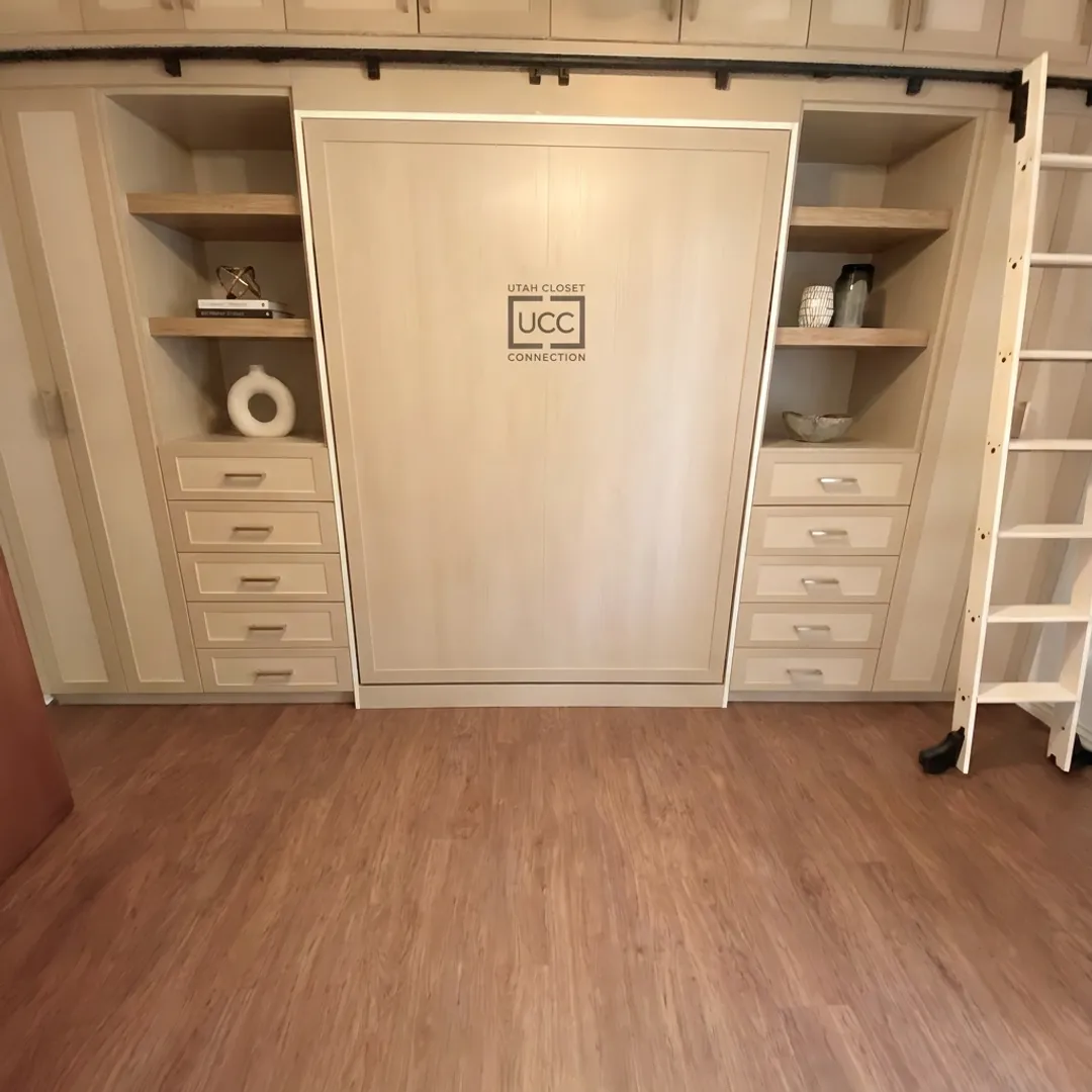 Custom Murphy bed in modern built-in cabinetry