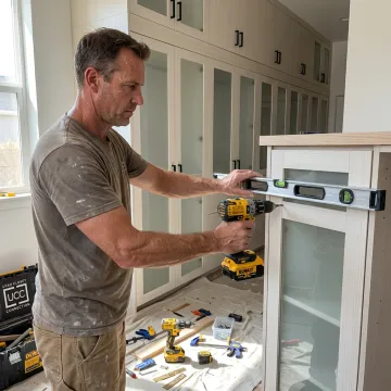 Installer fitting custom built-in cabinets
