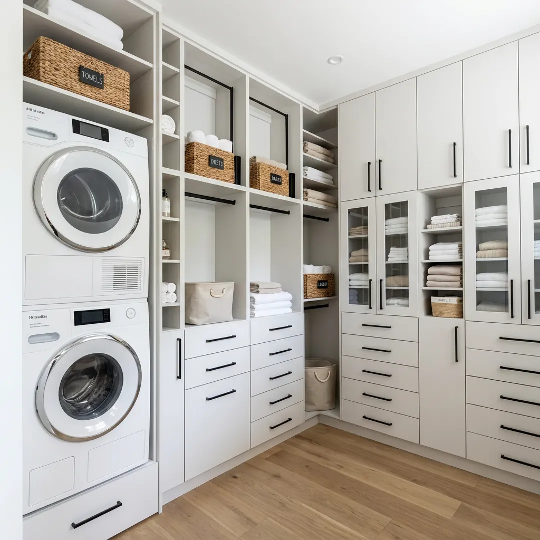 Custom storage cabinets in organized home