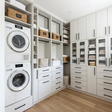 Custom storage cabinets in organized home