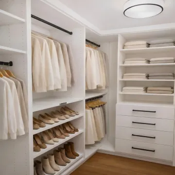 Custom closet organizer with shelves and drawers