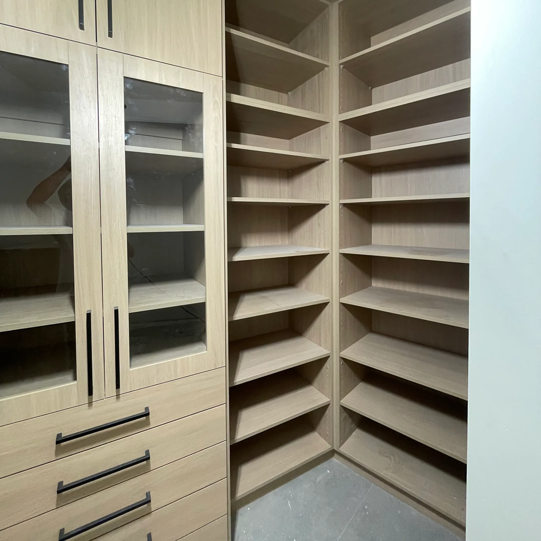 Custom closet doors in a modern bedroom