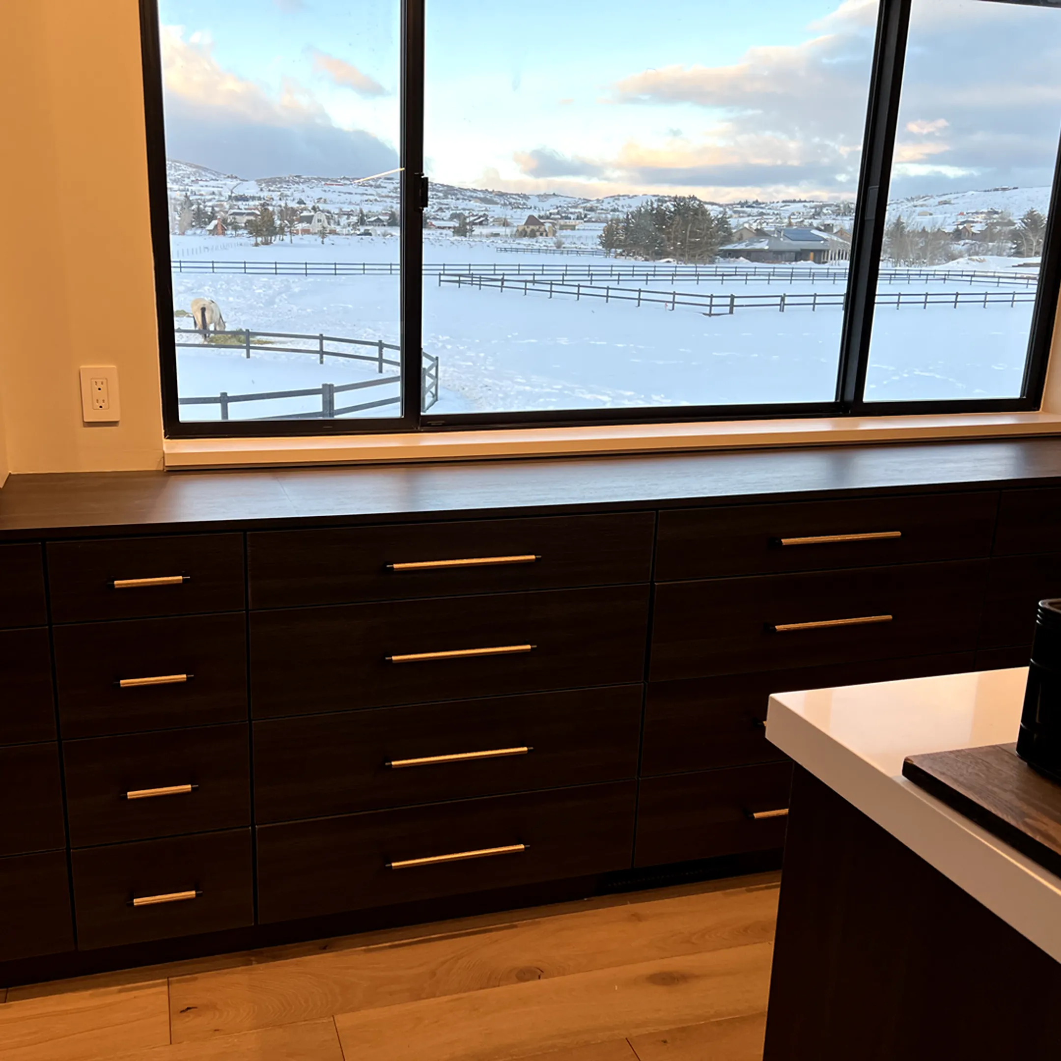 Designer reviewing custom cabinet plans