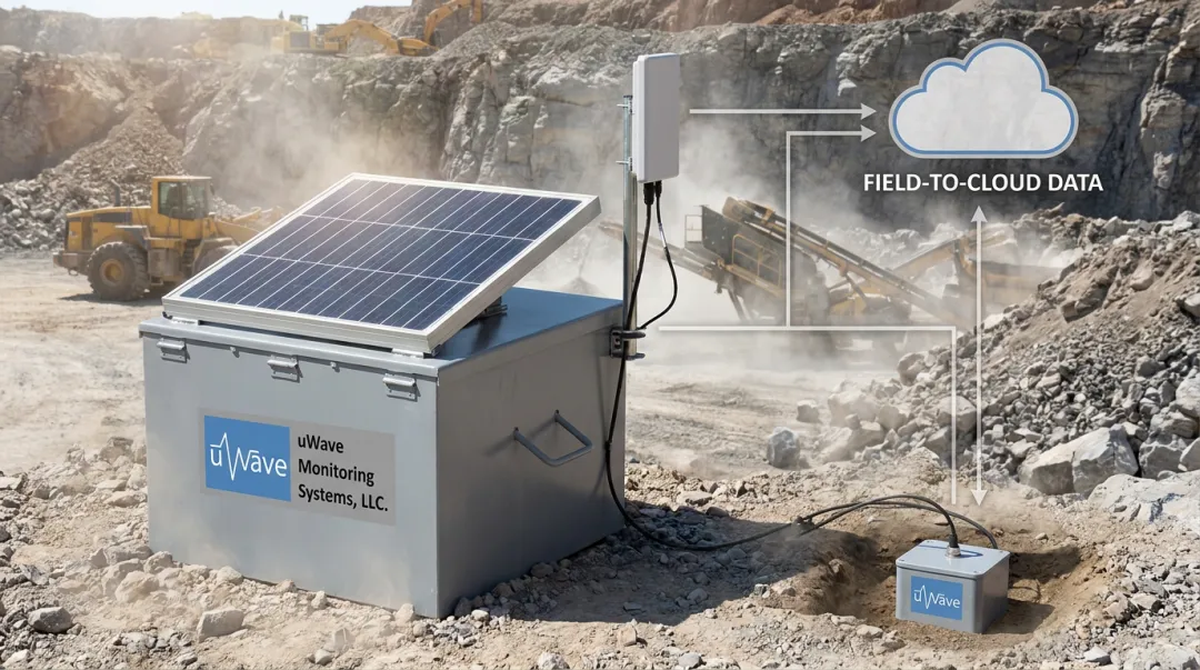 uWave solar-powered remote monitoring station with cellular modem in quarry field deployment