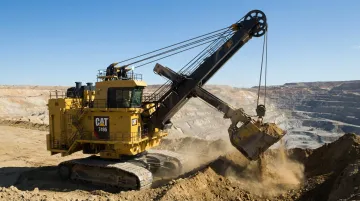 Caterpillar 7495 HR electric rope shovel operating at surface mine site