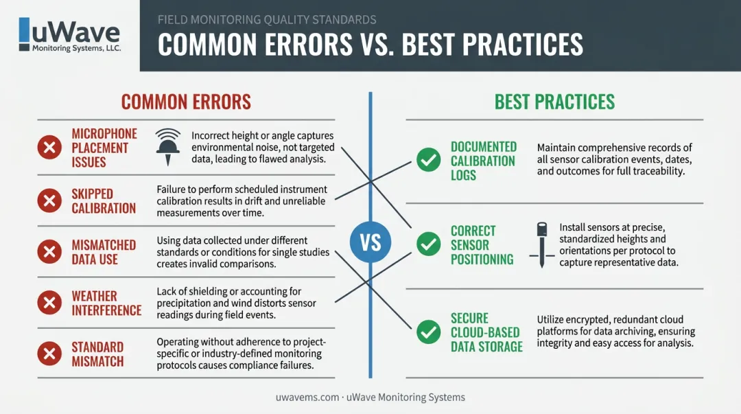 Noise monitoring common errors versus best practices comparison checklist