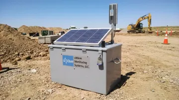 uWave remote vibration monitoring station with solar panel cellular modem and enclosure
