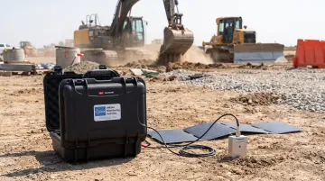 Instantel seismograph and geophone equipment deployed at construction site