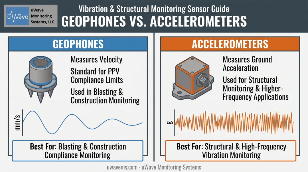 Geophone versus accelerometer sensor comparison for vibration monitoring