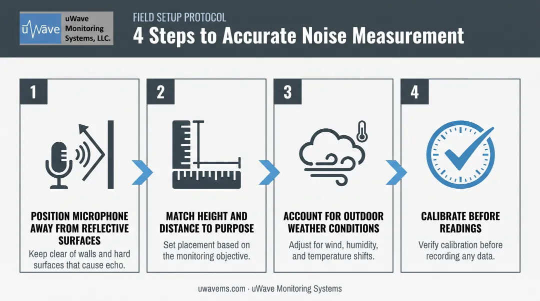 4-step noise measurement setup process for accurate decibel readings
