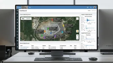 uWave cloud-based seismograph monitoring dashboard across multiple blast zones