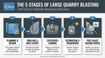 Five-step large quarry blasting process from planning to post-blast checks