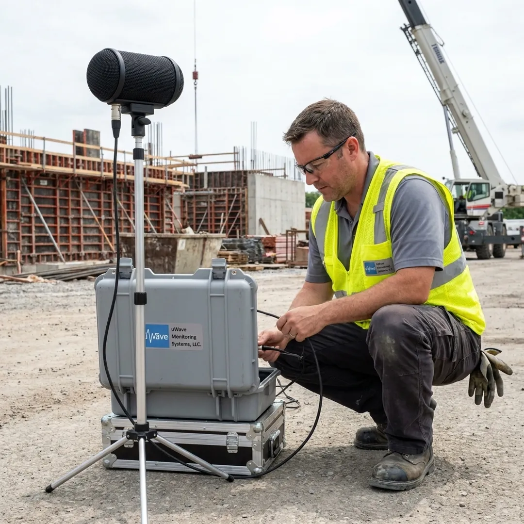 Technician setting up sound monitoring equipment