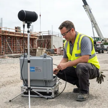 Technician setting up sound monitoring equipment