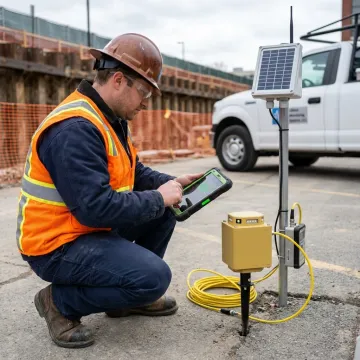Technician configuring a remote vibration monitoring system