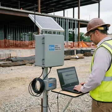 Construction manager reviewing cloud monitoring data