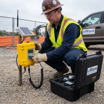 Technician configuring a remote vibration monitoring system