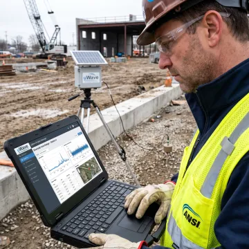 Construction manager reviewing cloud vibration data