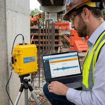 Engineer reviewing remote vibration data