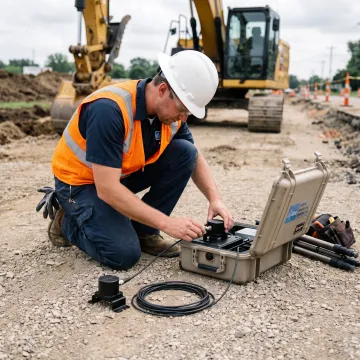 Technician setting up a remote vibration monitoring system