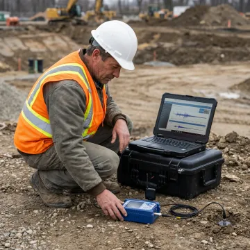 Technician reviewing seismic monitoring data