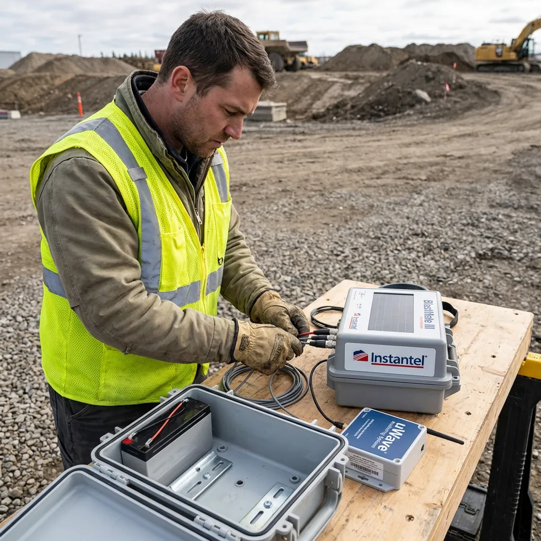 Technician configuring remote monitoring equipment