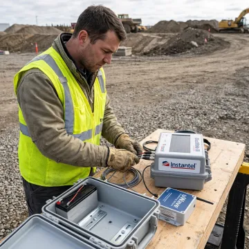 Technician configuring remote monitoring equipment